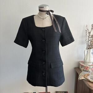 Black tweed button up short sleeve dress
